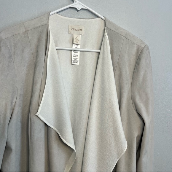 Chico's Open Front Faux Suede Jacket Jacket Sz L White Gray Layered Office - Picture 5 of 15